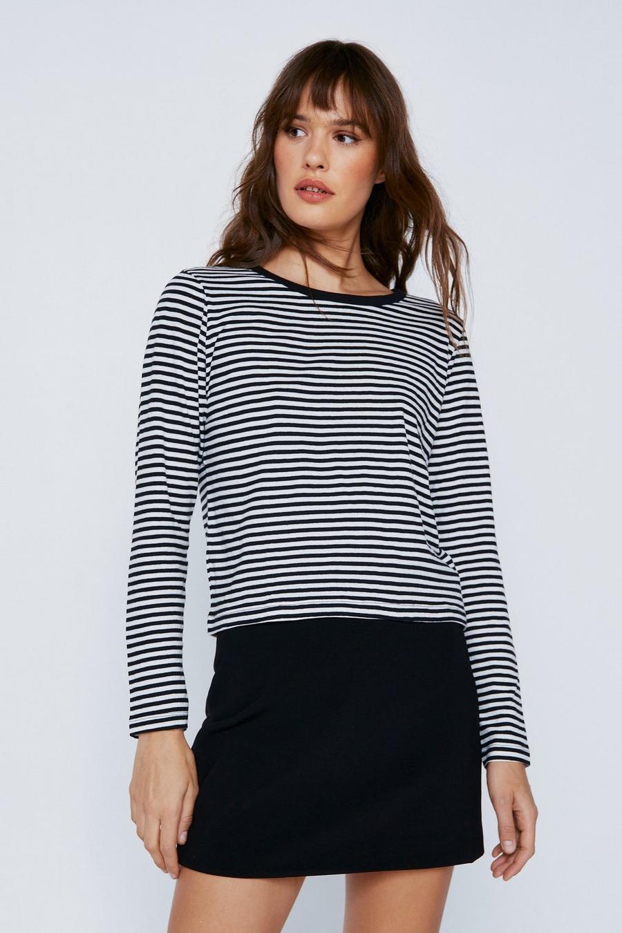 Black Relaxed Fit Stripe Long Sleeve T-shirt  image number 1