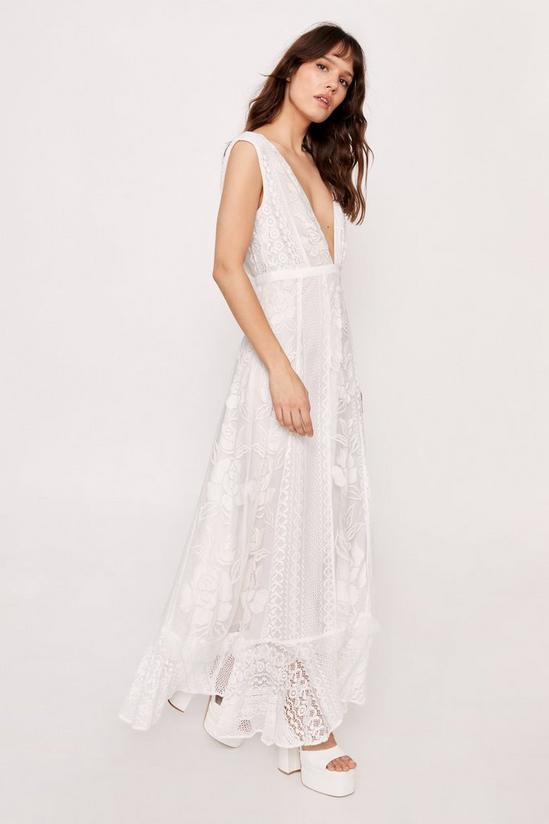 NastyGal Bridal Embroidery Lace Plunge Maxi Dress 3
