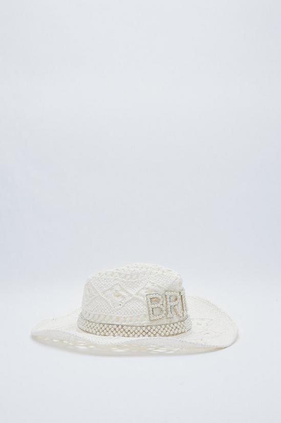 NastyGal Pearl Embellished Bride Straw Cowboy Hat 3