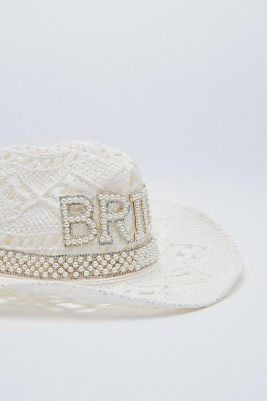 NastyGal Pearl Embellished Bride Straw Cowboy Hat 4
