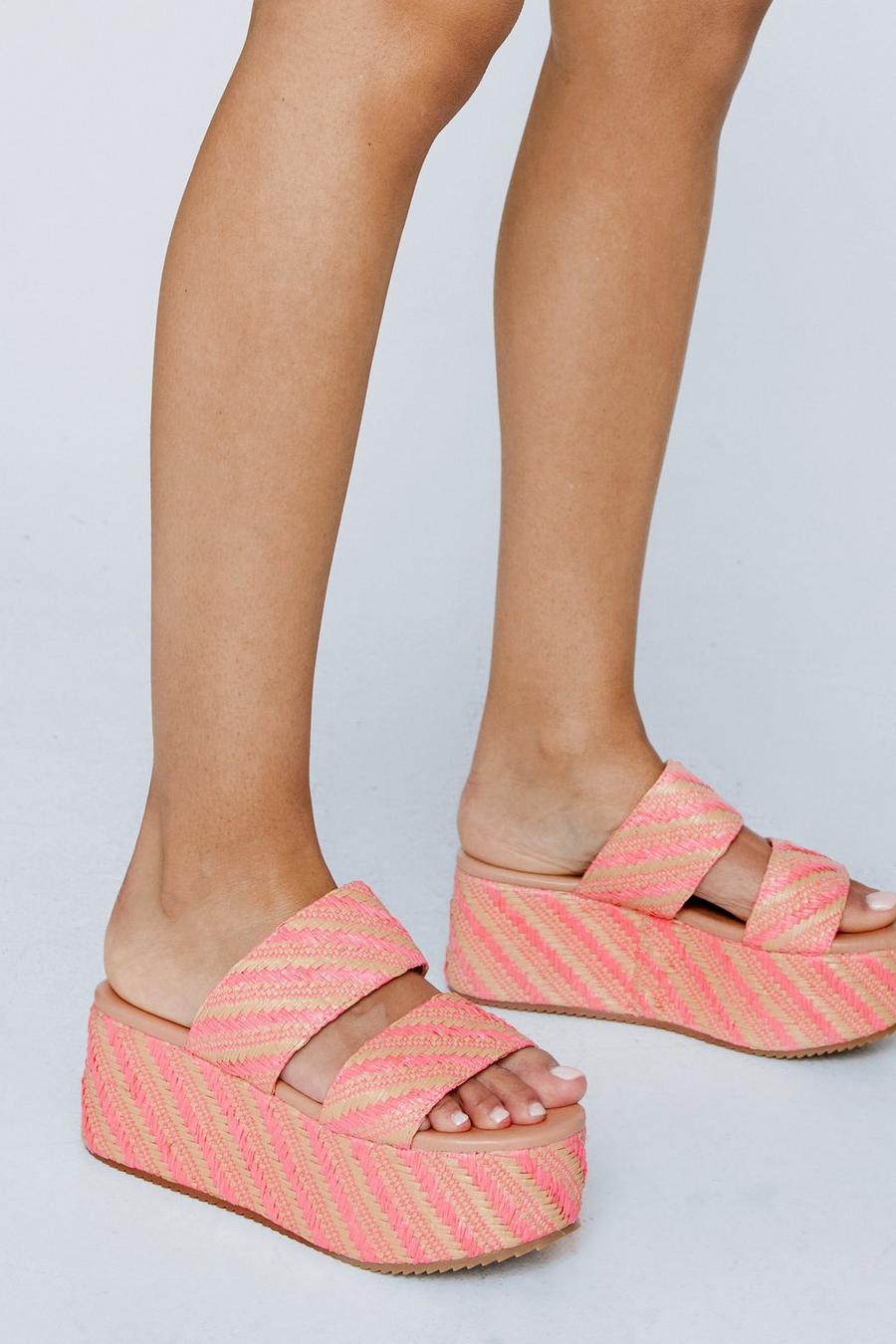 Pink Stripe Raffia Platform Sandals