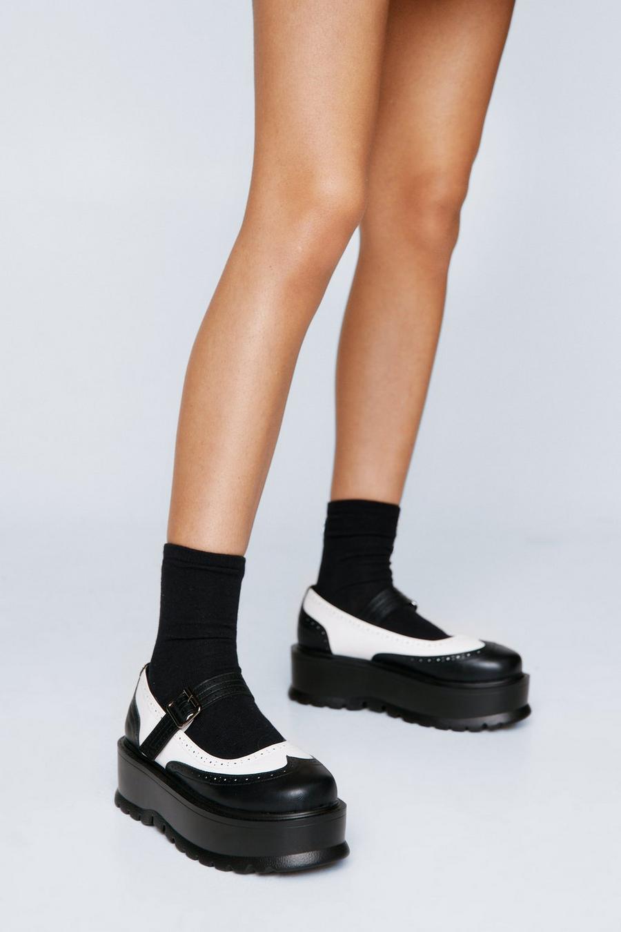 Faux Leather Color Block Platform Mary Janes | Boohoo UK