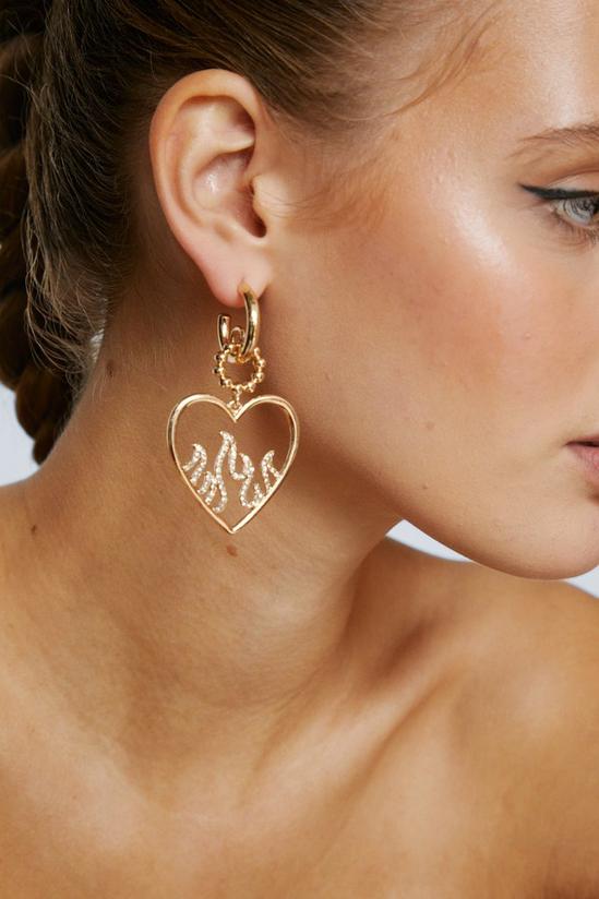 NastyGal Diamante Embellished Flame Heart Earrings 2