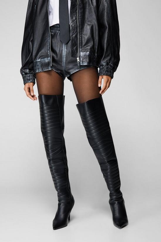 NastyGal Faux Leather Padded Motocross Thigh High Boots 2
