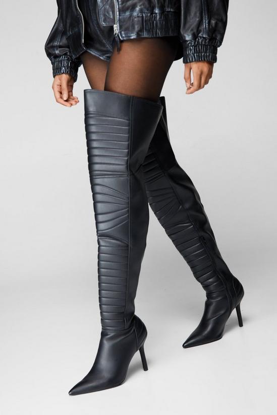 NastyGal Faux Leather Padded Motocross Thigh High Boots 3