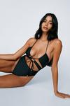 NastyGal Ruched Tie Cut Out Halterneck Swimsuit thumbnail 1
