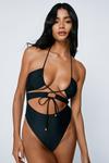 NastyGal Ruched Tie Cut Out Halterneck Swimsuit thumbnail 3