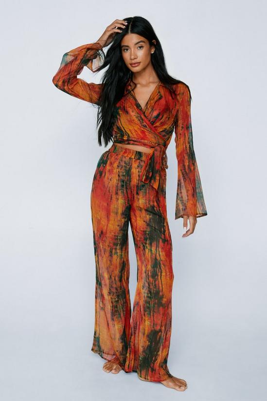 NastyGal Blurred Tie Dye Chiffon Wide Leg Cover Up Trousers 1