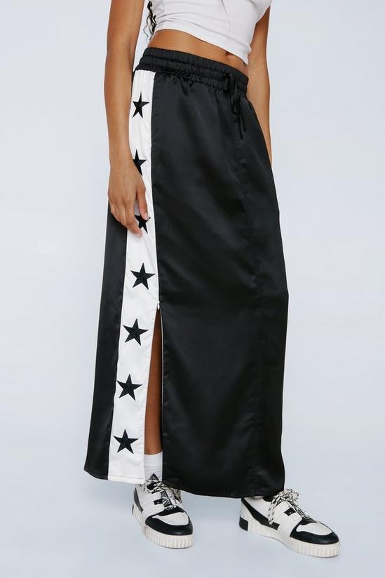 NastyGal Embroidered Star Taping Detail Satin Maxi Skirt 3