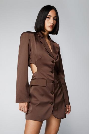 Premium Satin Cut Out Blazer Dress chocolate