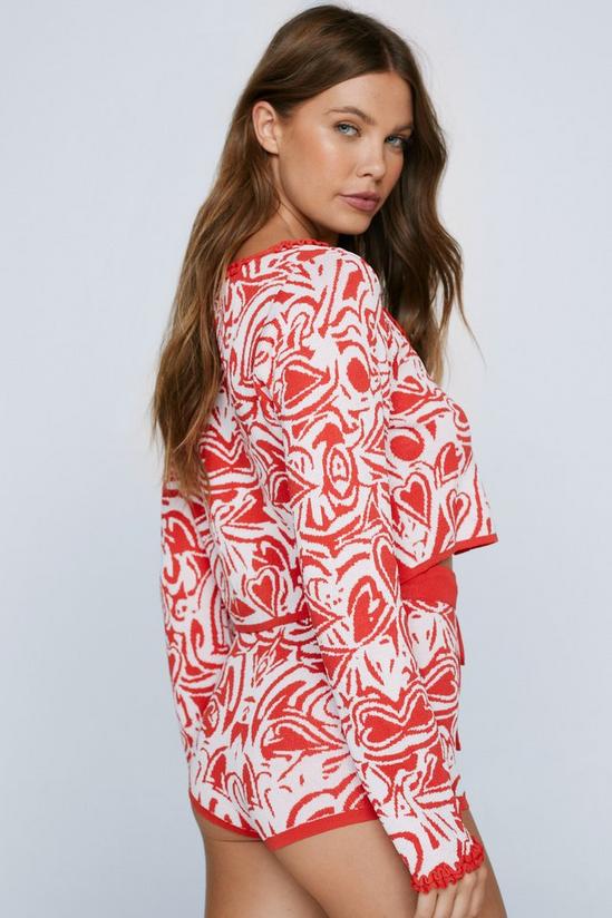 NastyGal Lounge Heart Print Tie Front Knitted Cardigan 3