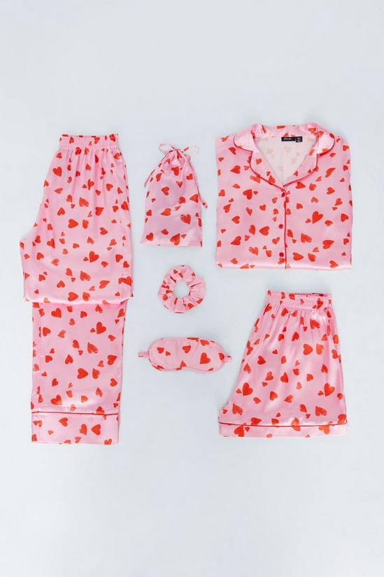 NastyGal 6-pc Satin Heart Print Pajama Set 1