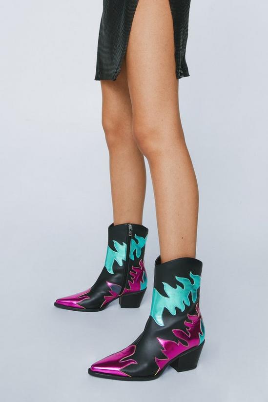 NastyGal Faux Leather Flame Contrast Cowboy Boots 1