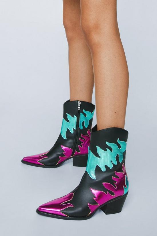 NastyGal Faux Leather Flame Contrast Cowboy Boots 2