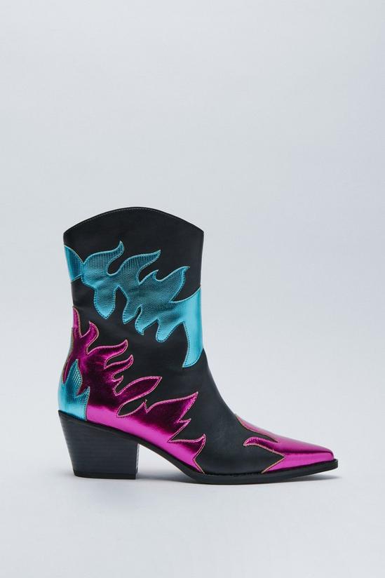 NastyGal Faux Leather Flame Contrast Cowboy Boots 3