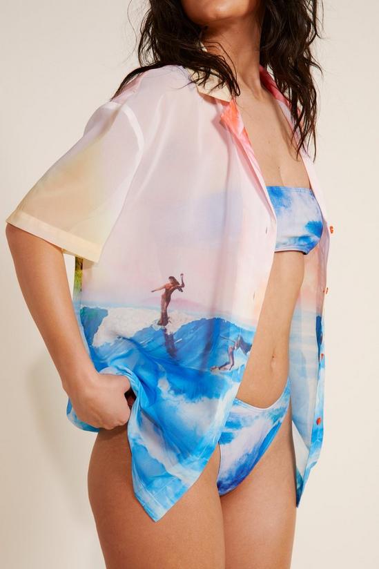 NastyGal Surfer Landscape Print Bandeau Bikini And Shirt 3pc Set 3
