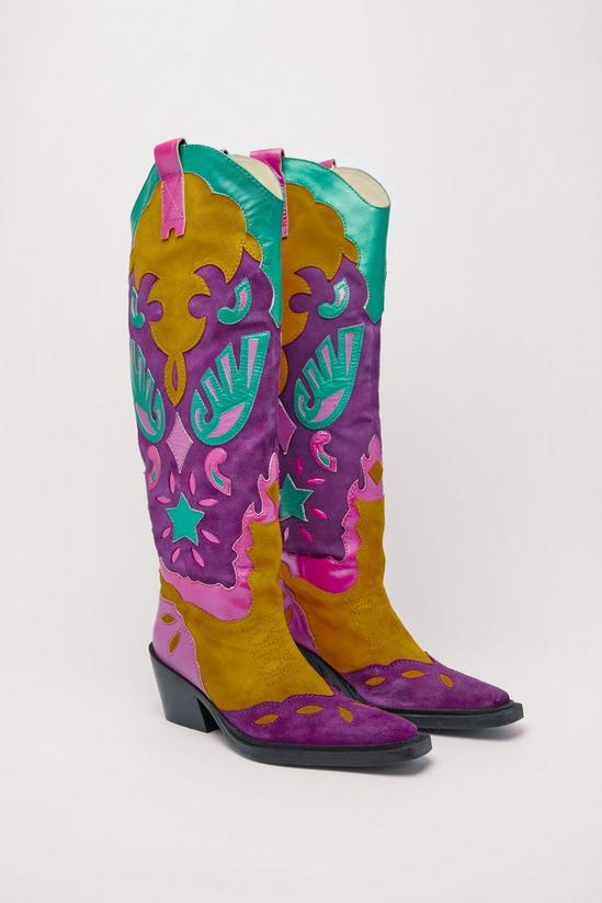 NastyGal Leather And Suede Color Block Cowboy Boots 4