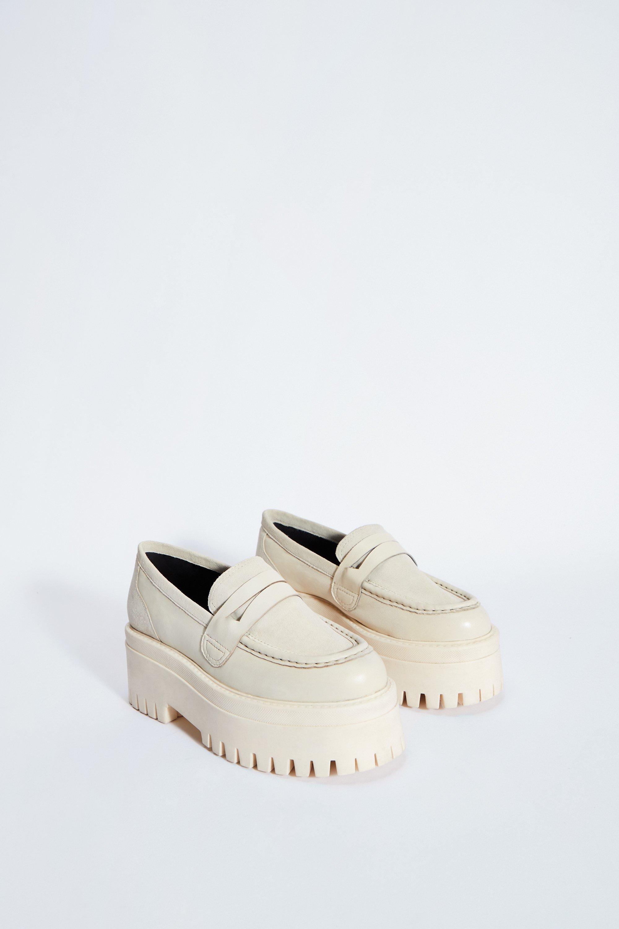 Ladies cream sales leather loafers