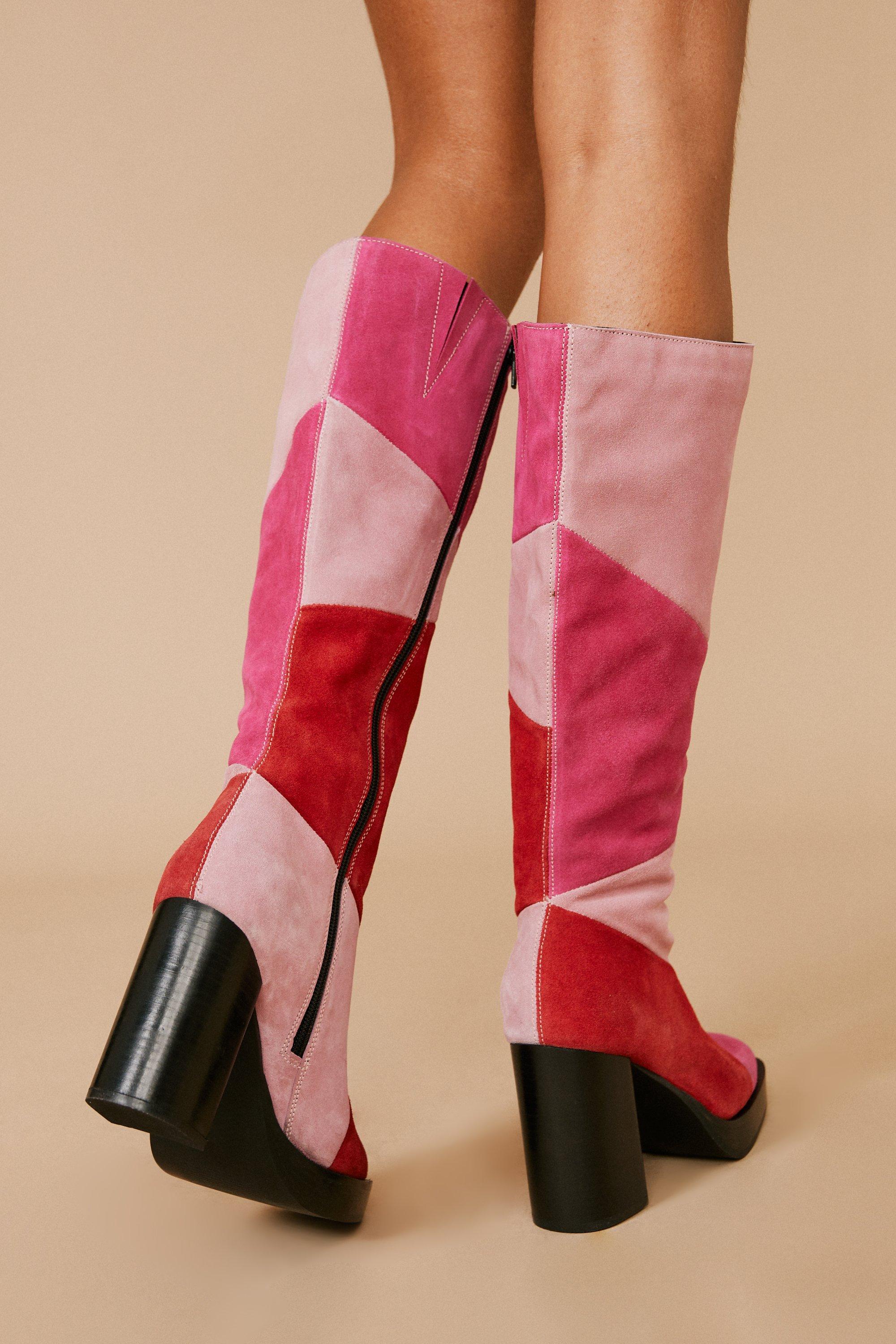 Pink suede boots outlet uk