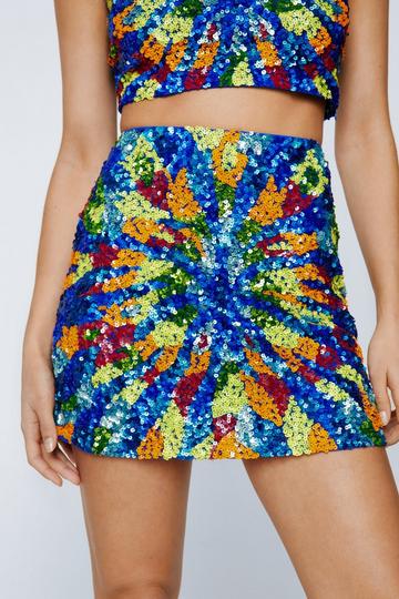 Spiral Sequin Mini Skirt blue