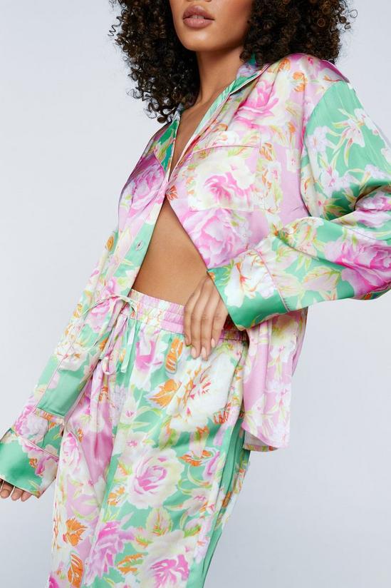 NastyGal Satin Floral Print Colour Block Pyjama Trousers Set 2