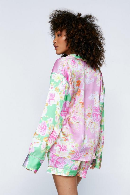 NastyGal Satin Floral Print Colourblock Pyjama Short Set 3