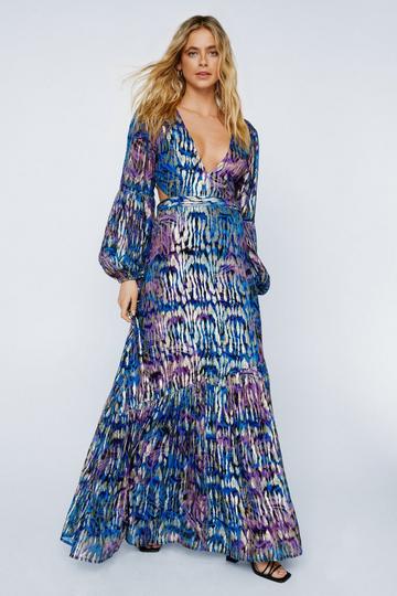 Animal Metallic Cut Out Maxi Dress blue