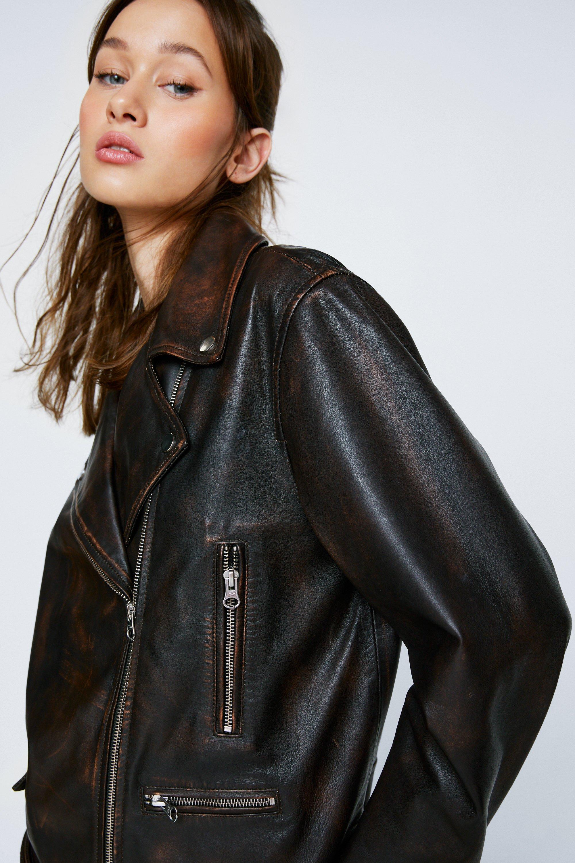 Zara - Distressed Faux Leather Cropped Biker Jacket - Black - Women