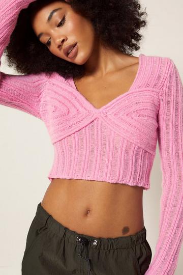 Ribbed Corset Detail Knitted Top pink