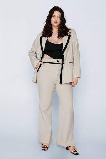 Plus Size Tailored Colour Block Trousers mushroom