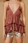 NastyGal Embroidered Sequin Frill Tie Back Cami Top thumbnail 1