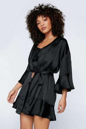 Satin Ruffle Mini Robe black