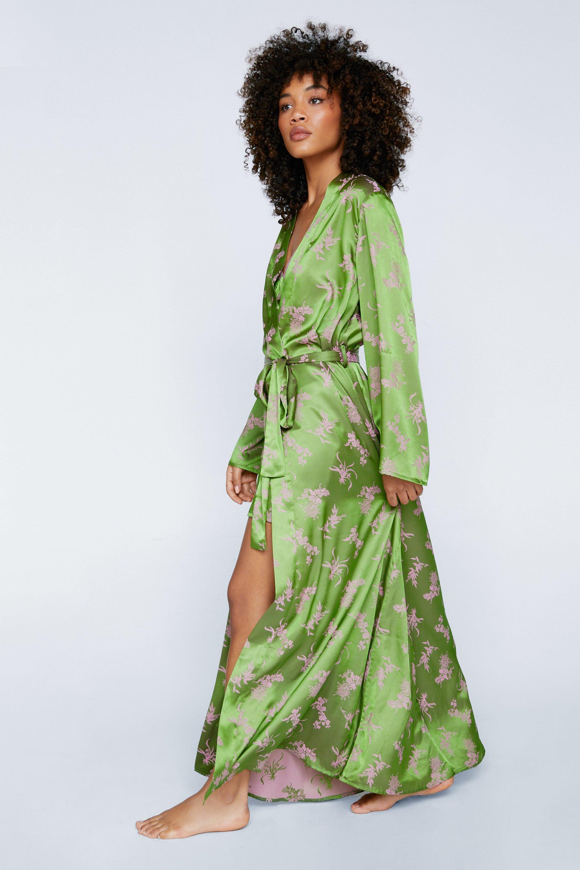 Satin floral kimono store robe