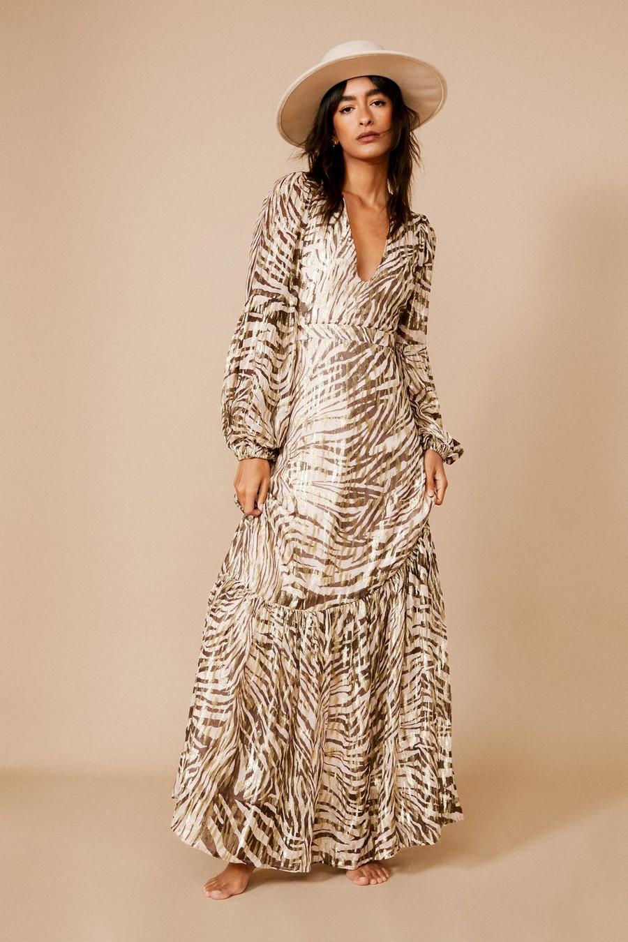 Gold Zebra Metallic Cut Out Maxi Dress