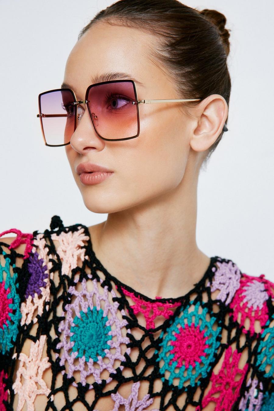 Pink Ombre Colored Lens Oversized Sunglasses image number 1