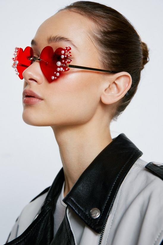 NastyGal Heart Shape Colored Lens Pearl Detail Sunglasses 2