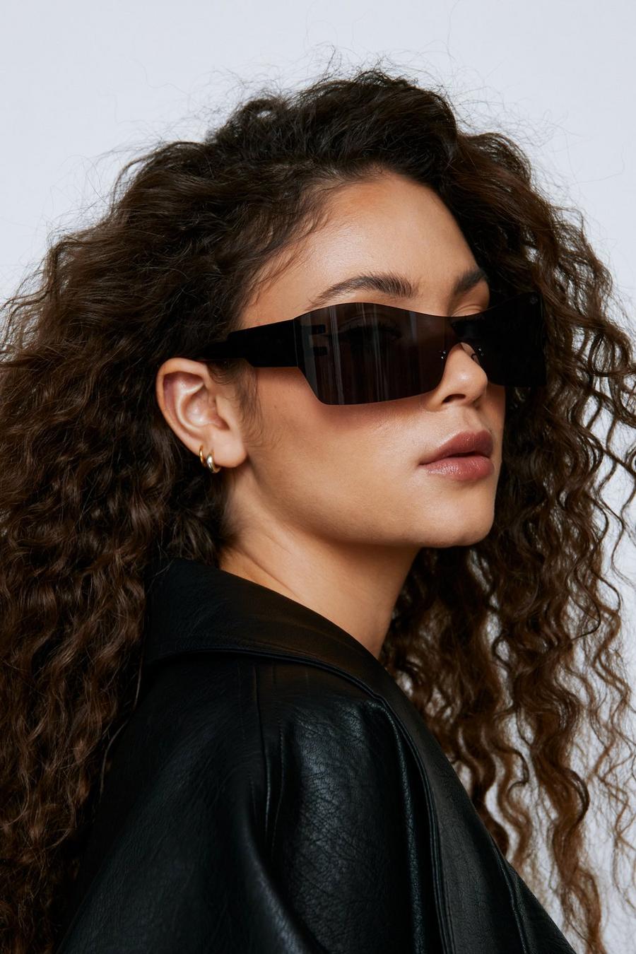 Black Sheild Oversized Wrap Around Sunglasses