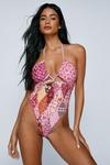 NastyGal Patchwork Floral Ruched Cut Out Coin Trim Swimsuit thumbnail 1