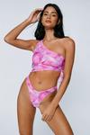 NastyGal Blurred Floral One Shoulder Ruched Vest Bikini Set thumbnail 3