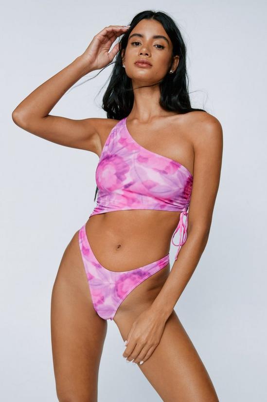 NastyGal Blurred Floral One Shoulder Ruched Vest Bikini Set 3
