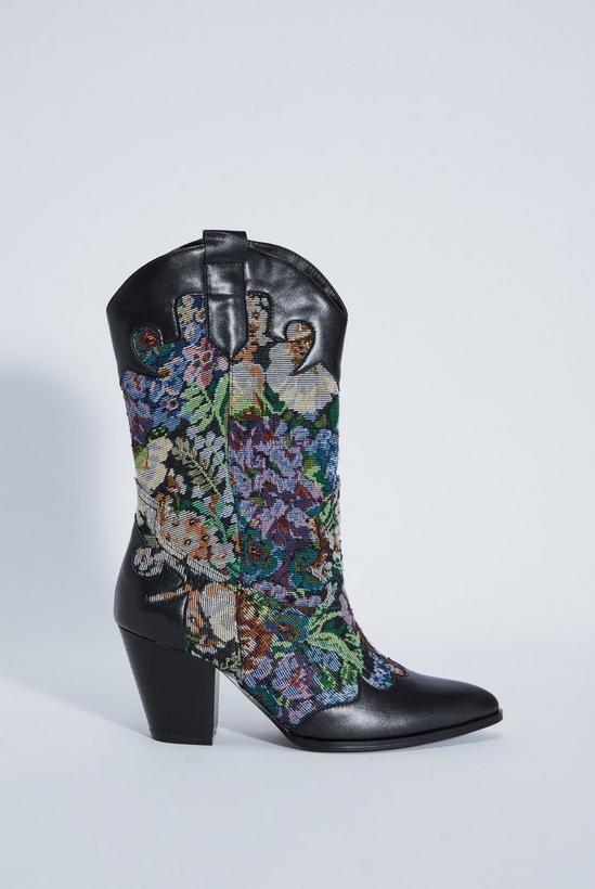 NastyGal Faux Leather Floral Embroidered Cowboy Boots 3
