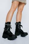 NastyGal Faux Leather Chain and Studded Biker Boots thumbnail 1