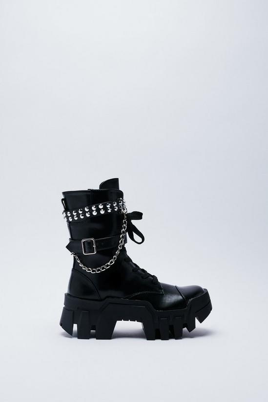 NastyGal Faux Leather Chain and Studded Biker Boots 3