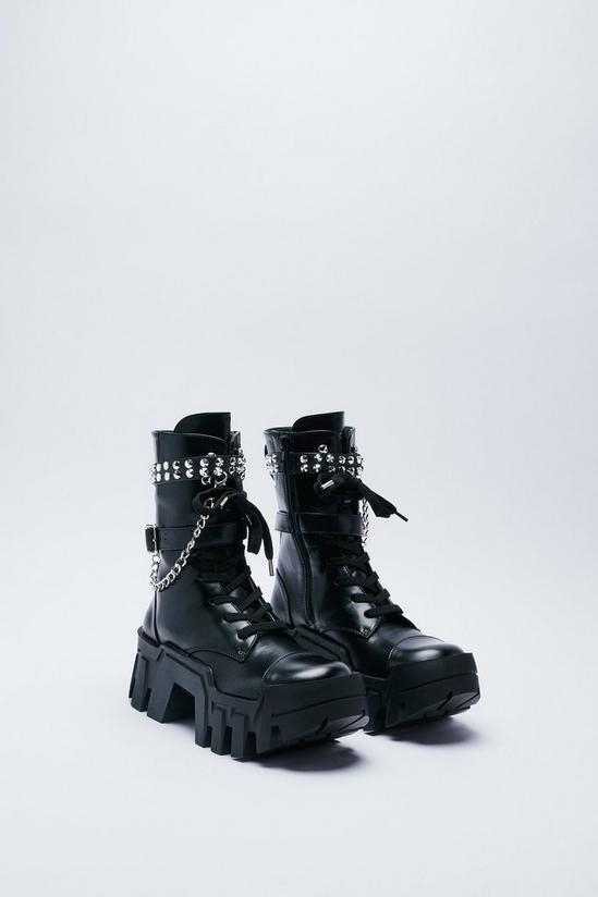 NastyGal Faux Leather Chain and Studded Biker Boots 4