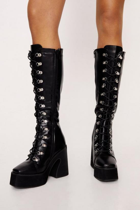 NastyGal Faux Leather Chunky Knee High Platform Boots 2