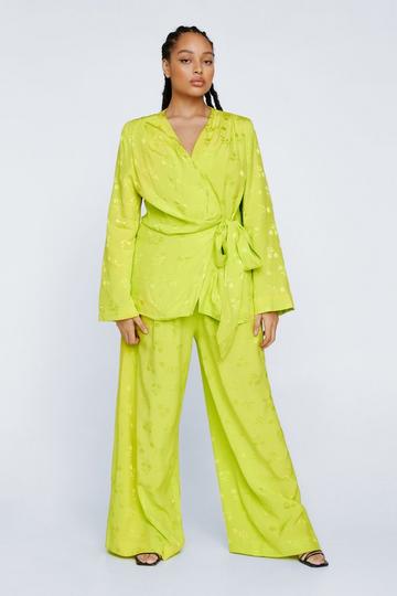 Plus Size Premium Satin Floral Wide Leg Pants lime