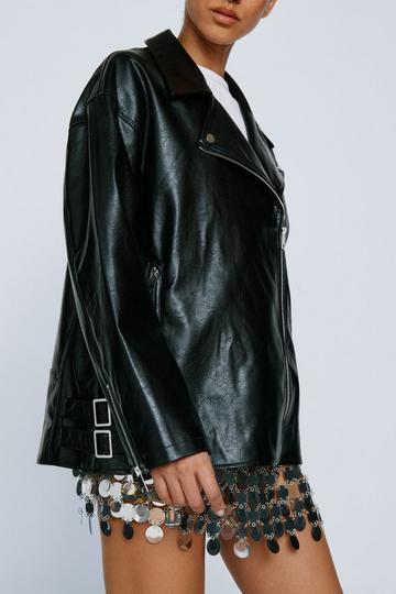 Faux Leather Oversized Biker Jacket black