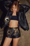NastyGal Real Leather Star and Moon Embroidered Shorts thumbnail 1