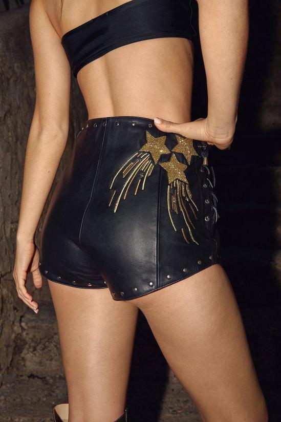NastyGal Real Leather Star and Moon Embroidered Shorts 4