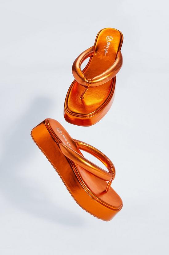NastyGal Metallic Padded Toe Flip Flop Sandals 4